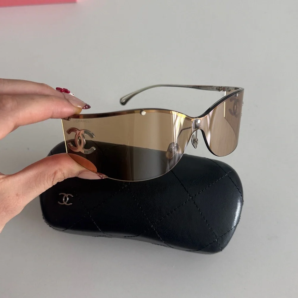 Authentic Chanel Shield Rimless Amber Sunglasses